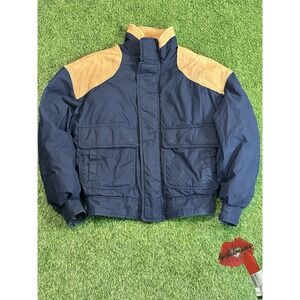 Vintage Marc By Andrew Marc Jacket Mens Medium Blue‎ Tan Suede Puffer Coat 80s